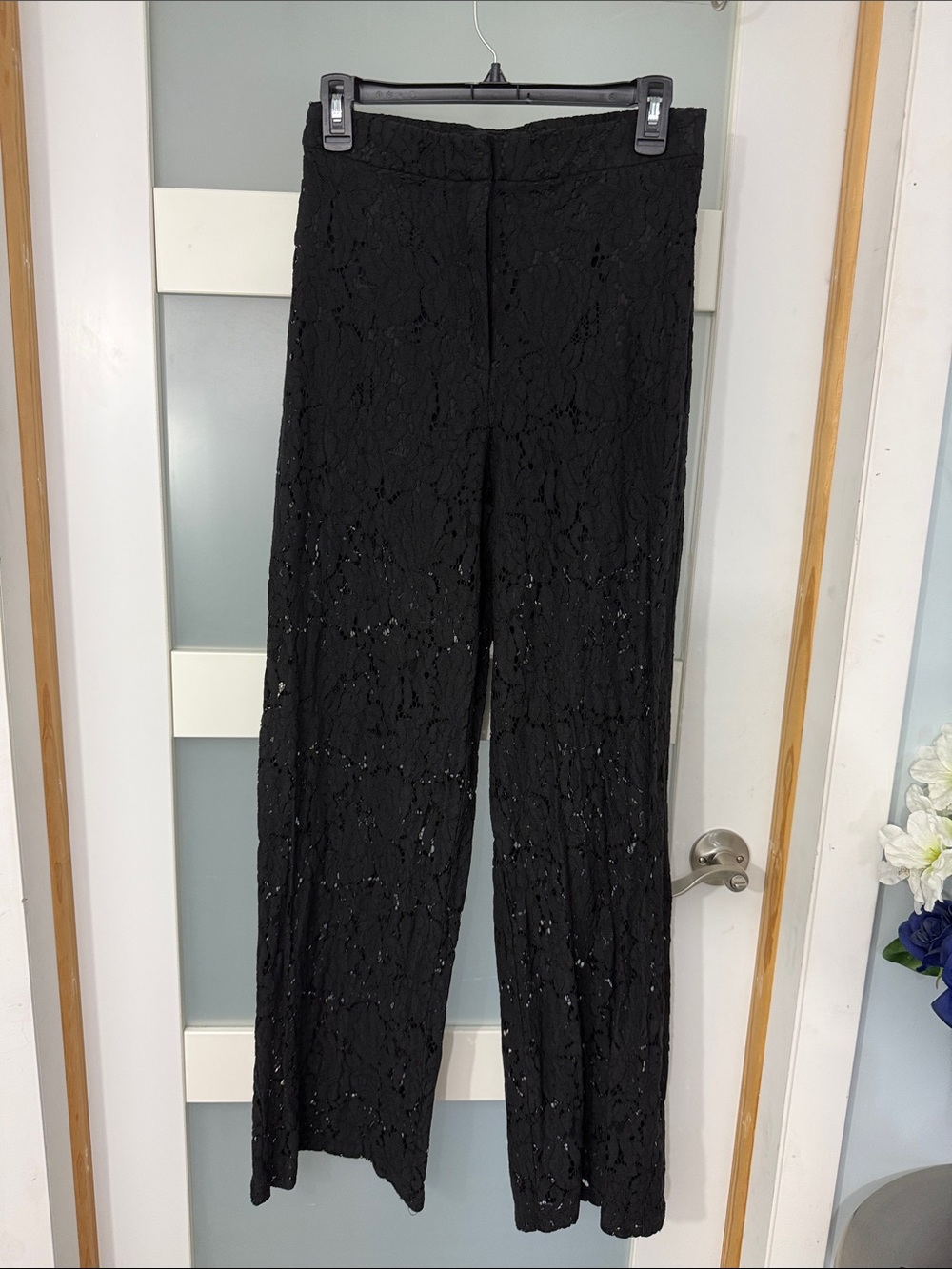 Elegant Black Lace Wide-Leg Pants